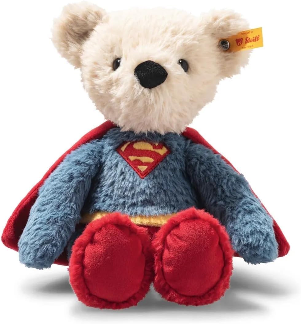 Teddybär Superman 29cm bunt, Kuscheltier Superheld, ideal für Kinder und Fans, Plüsch Bär im Superman Look