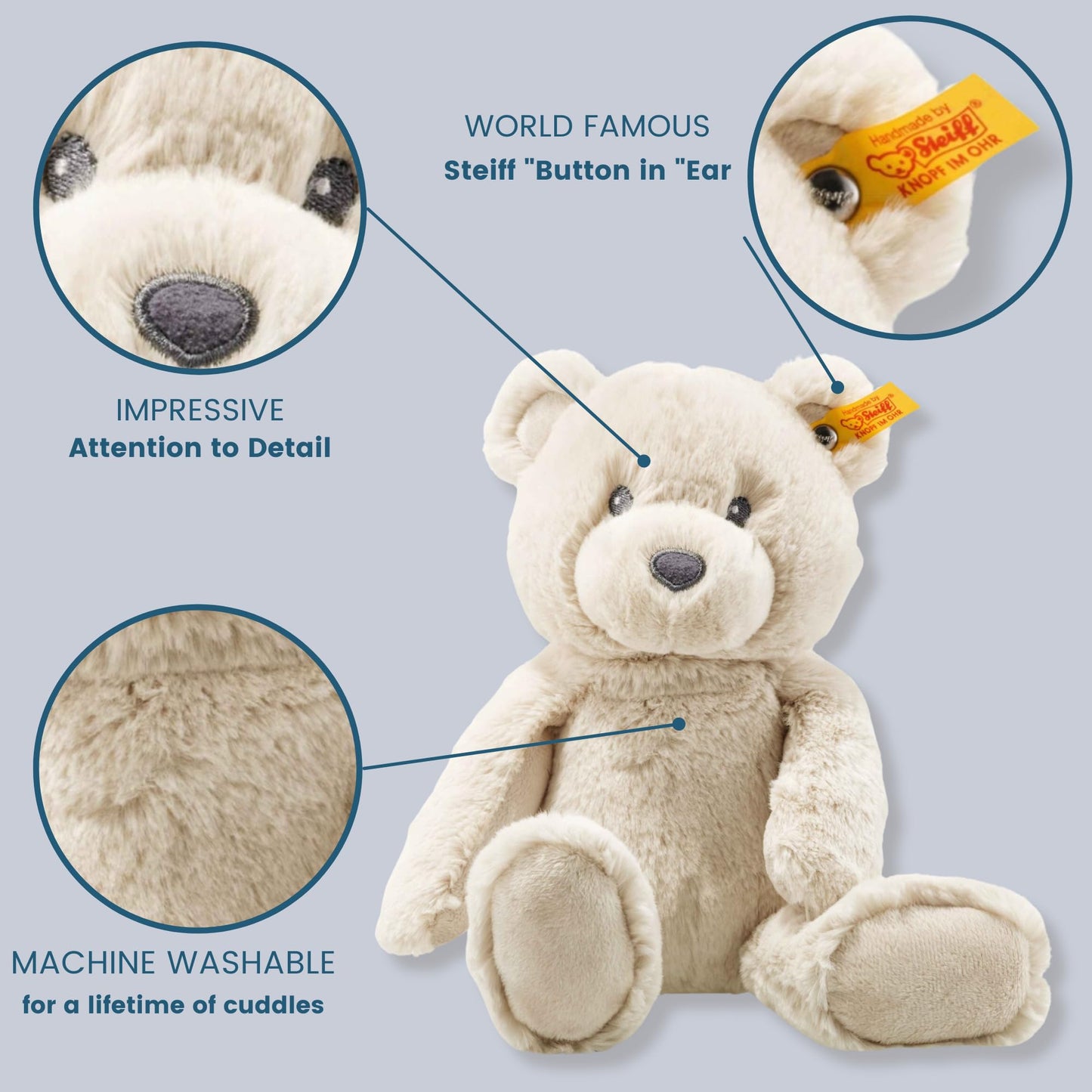 Bearzy Teddybär beige 28 cm, Stofftier Teddy, Kuscheltier Bär aus Plüsch, zum Kuscheln und Spielen für Babys & Kinder, Soft Cuddly Friends
