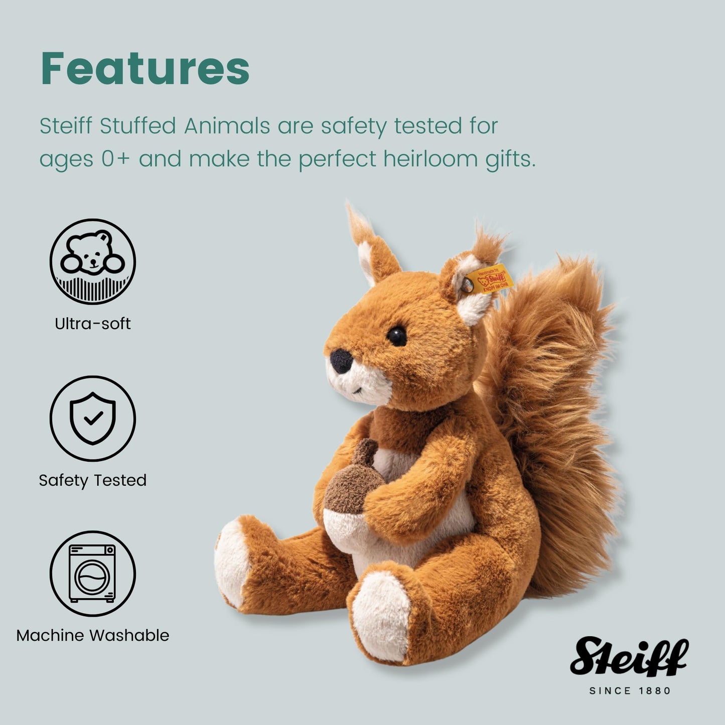 Soft Cuddly Friends Phil Eichhörnchen 20cm, rotbraun sitzend, Glazed Ginger