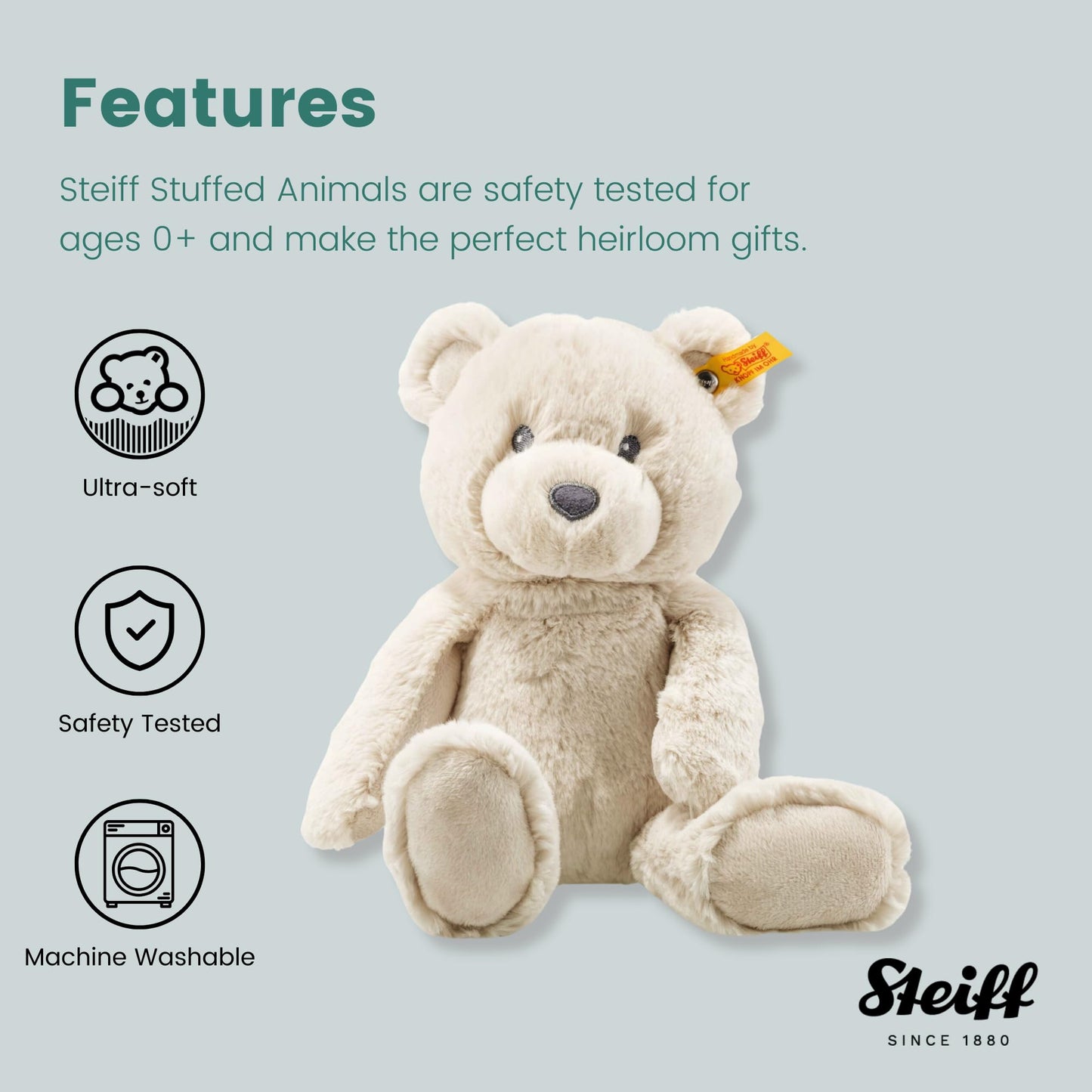 Bearzy Teddybär beige 28 cm, Stofftier Teddy, Kuscheltier Bär aus Plüsch, zum Kuscheln und Spielen für Babys & Kinder, Soft Cuddly Friends